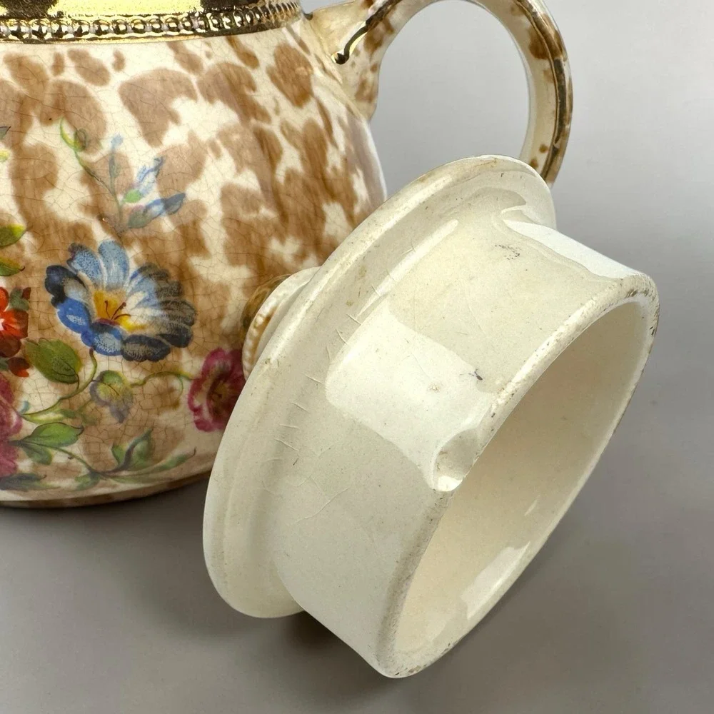Arthur Wood Staffordshire England Teapot 3726 Gilt Gold Brown Sponge‎ Floral